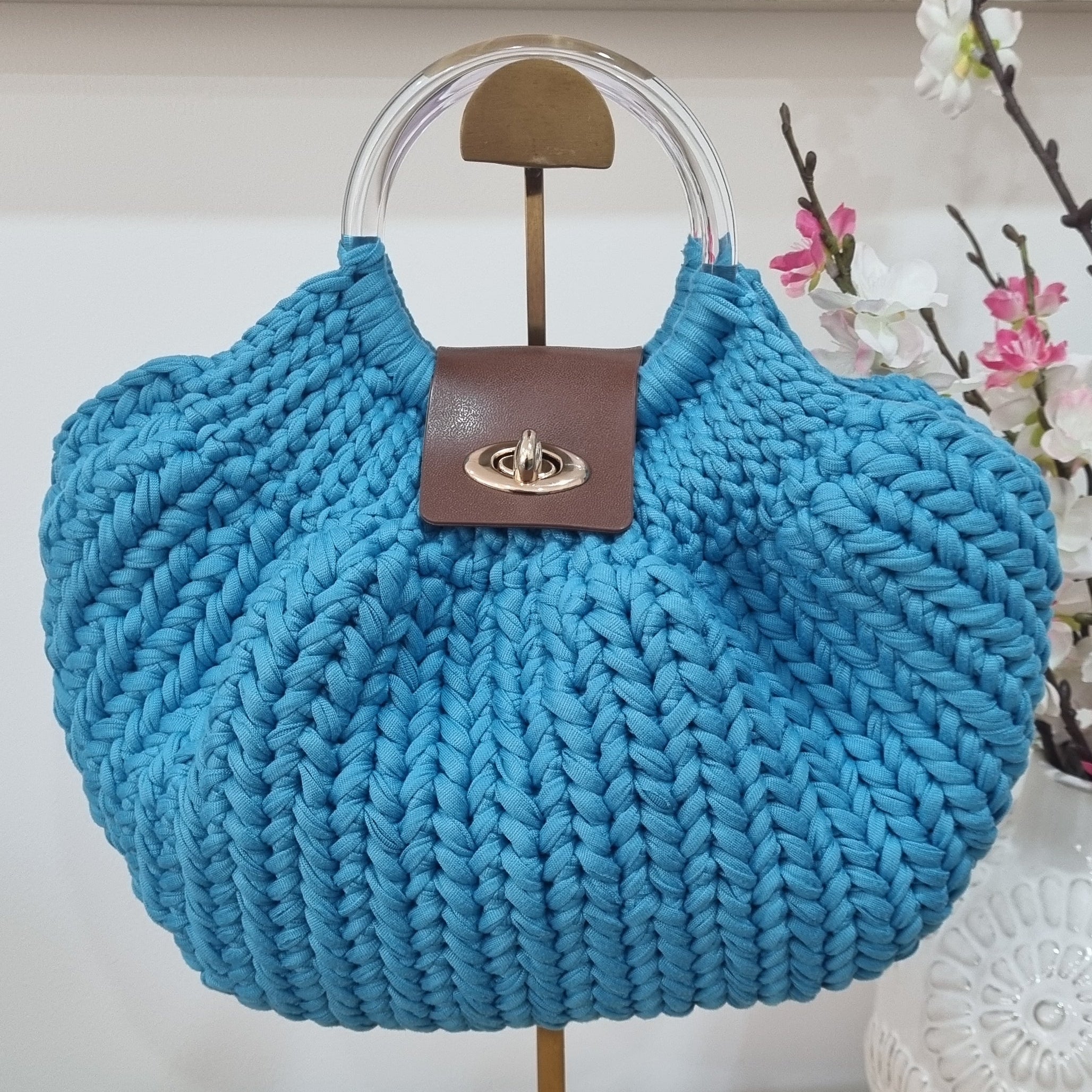Coastal Loops – Handmade Crochet Luna Clasp Handbag – Colour Collection