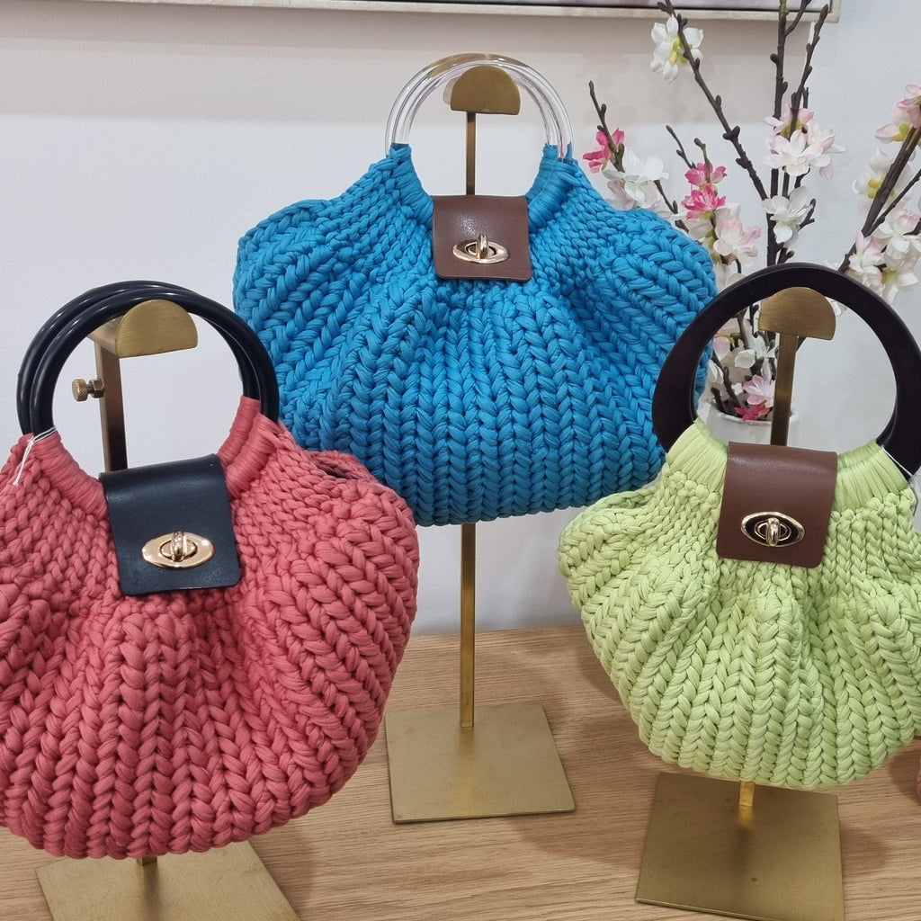 Coastal Loops – Handmade Crochet Luna Clasp Handbag – Colour Collection