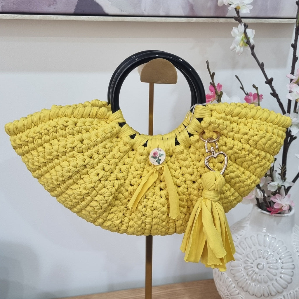 Coastal Loops - Half Moon Crochet Statement Bag – Handmade with Top Handle
