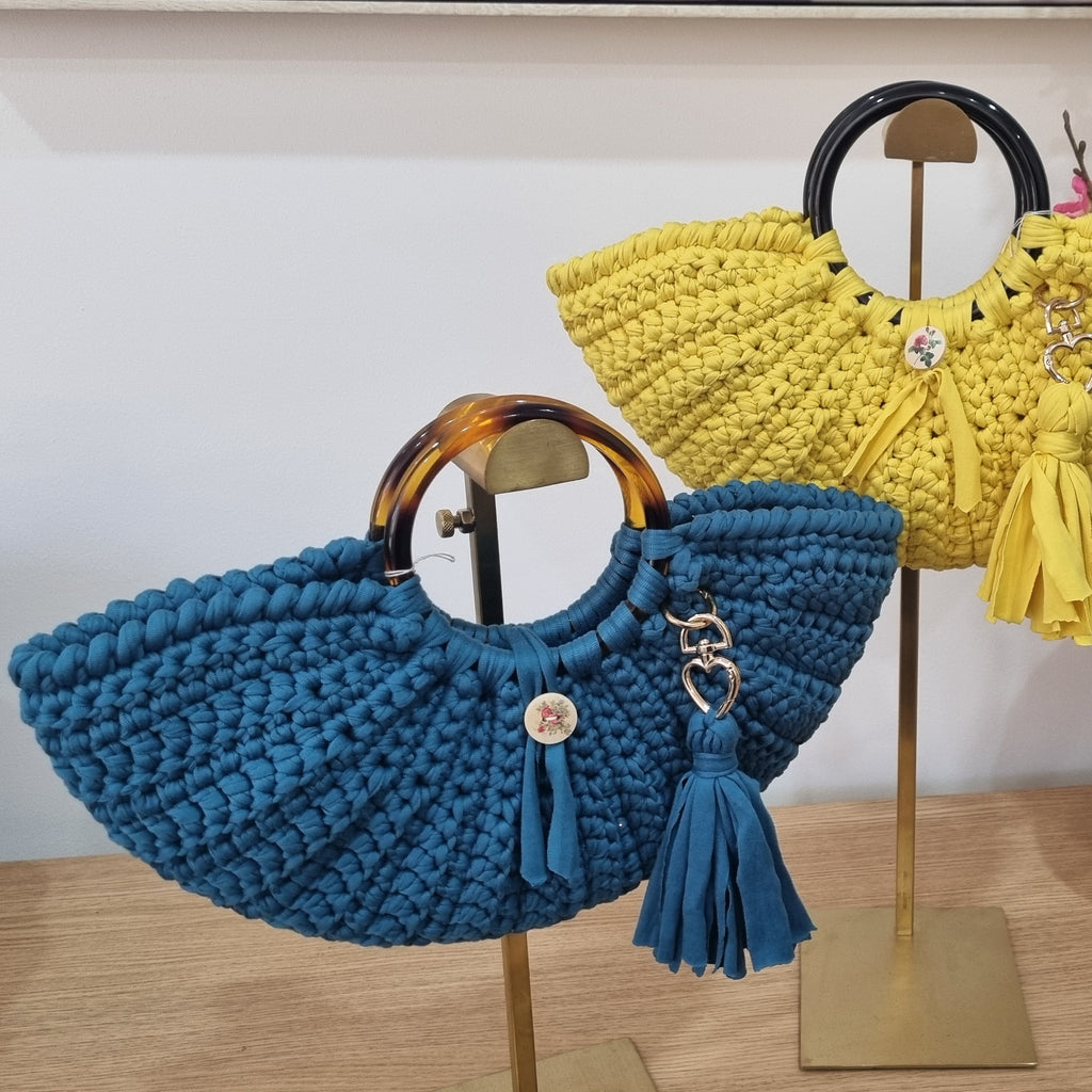 Coastal Loops - Half Moon Crochet Statement Bag – Handmade with Top Handle