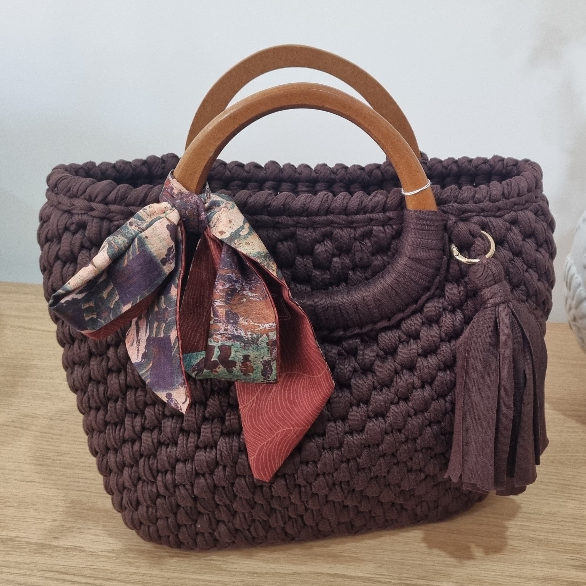 Coastal Loops – Handmade Crochet Wooden Handle Bag