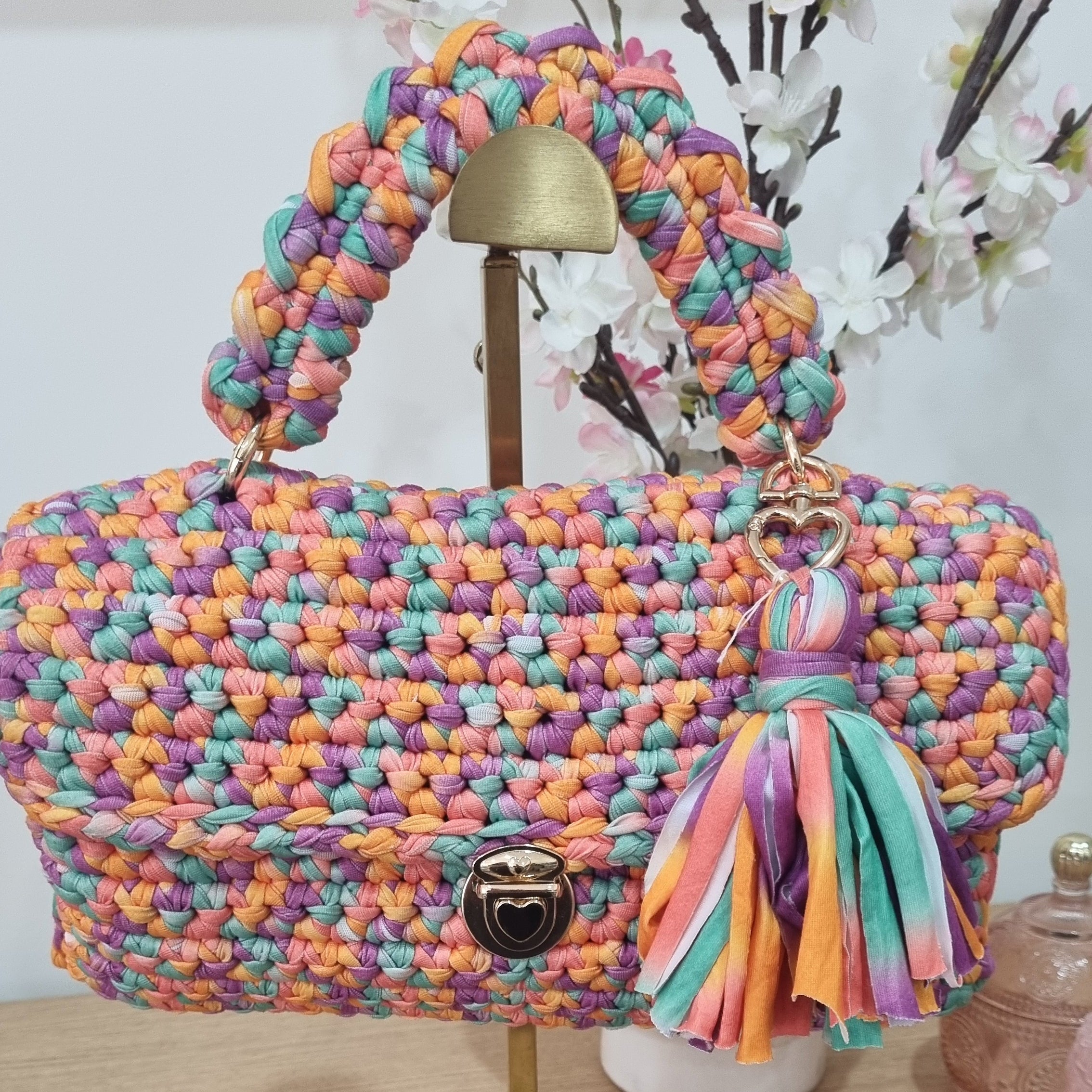Coastal Loops – Handmade Crochet Shoulder Bag (Tropical Sunrise)