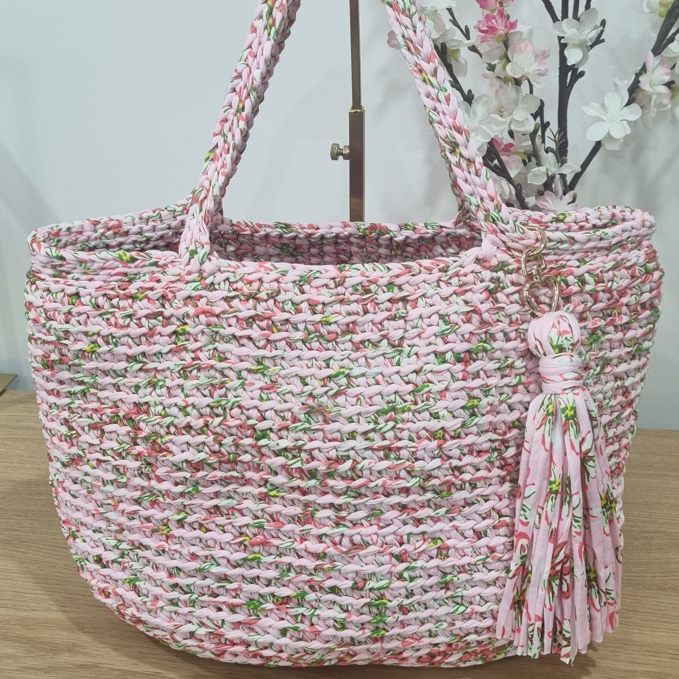 Coastal Loops – Blossom Breeze XXL Tote Bag – Handmade Crochet Carry-All