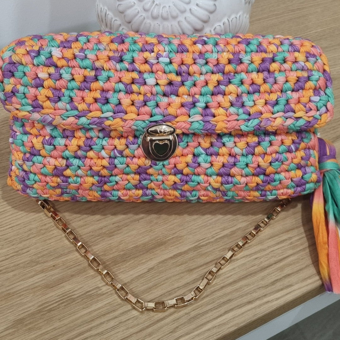 Coastal Loops – Handmade Crochet Shoulder Bag (Tropical Sunrise)