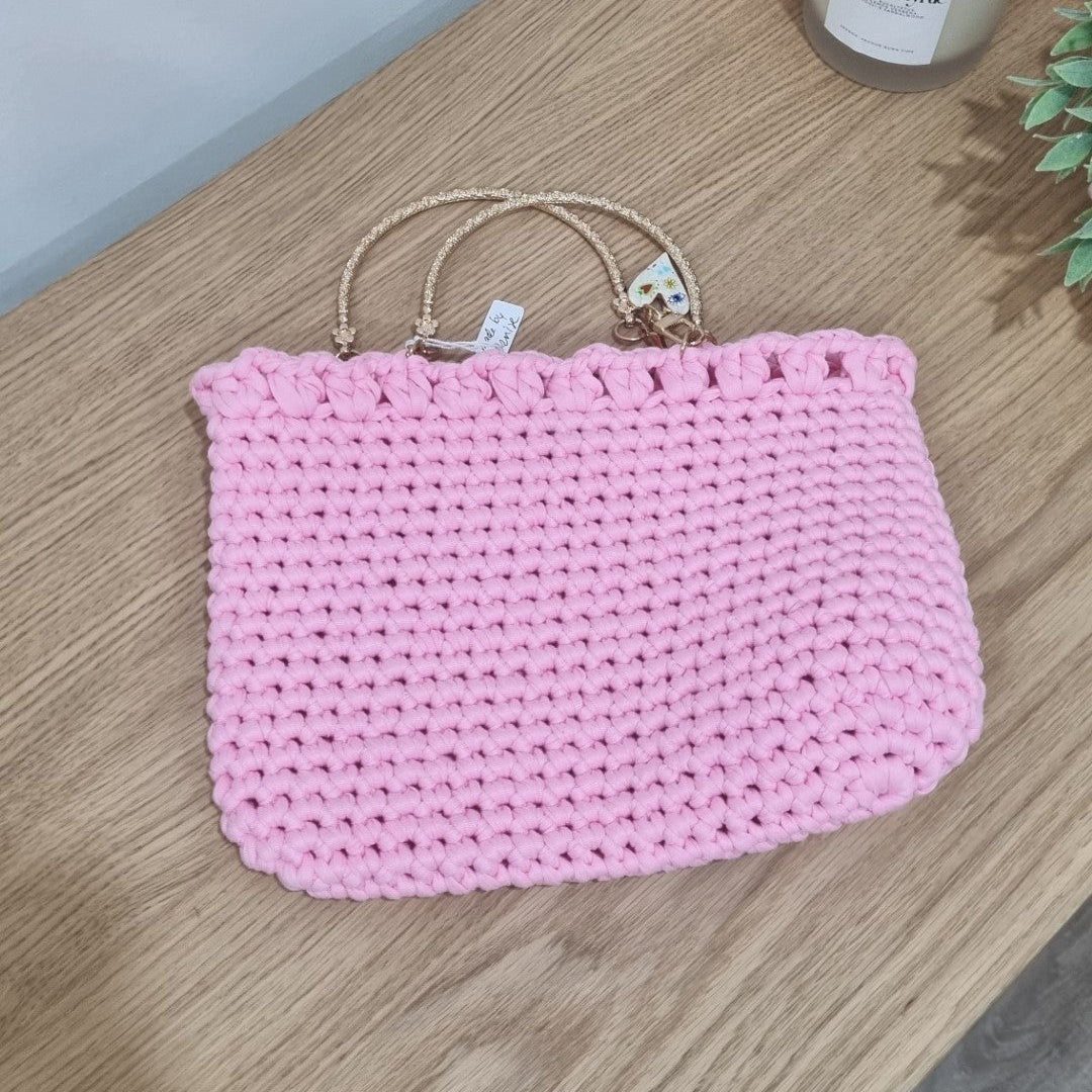 Coastal Loops – Handmade Small Crochet Tote (Blush Pink)