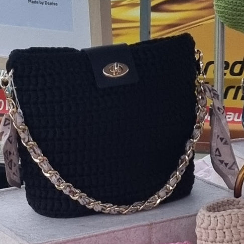 Coastal Loops – Handmade Crochet Shoulder Bag – Midnight Black