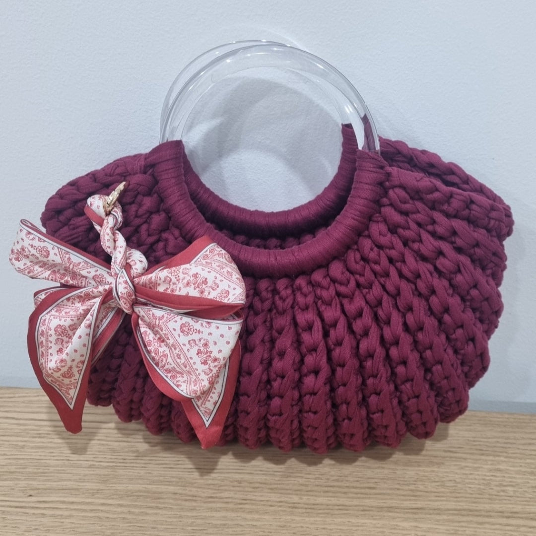 Coastal Loops – Handmade Crochet Handbag – Burgundy Grace