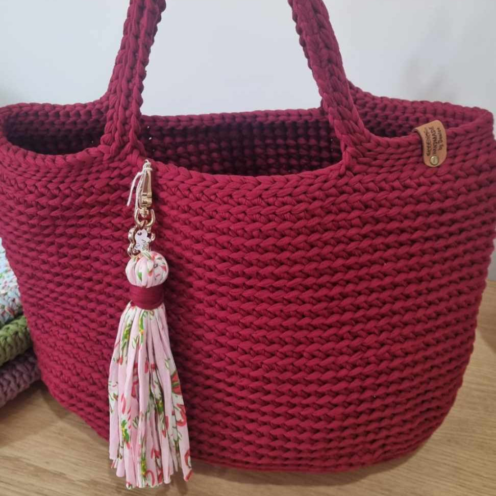 Coastal Loops – Handmade Crochet Tote – Deep Red