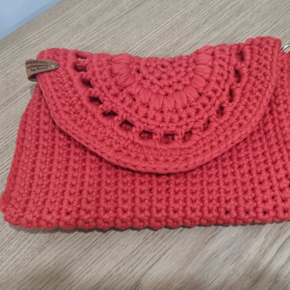 Coastal Loops – Handmade Crochet Clutch (Coral Sunset)