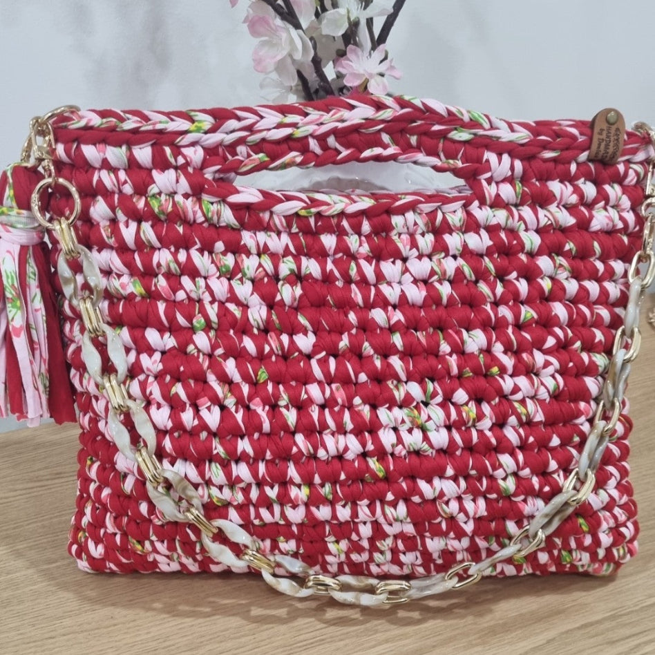 Coastal Loops – Handmade Crochet Shoulder Bag (Blossom Red)