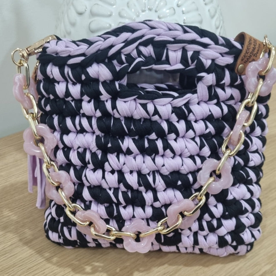Coastal Loops – Handmade Mini Crochet Bag (Lilac Noir)